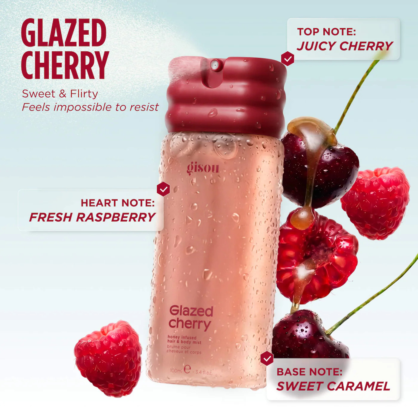 بادی میست و عطر مو گیسو (Gisou) مدل Glazed Cherry